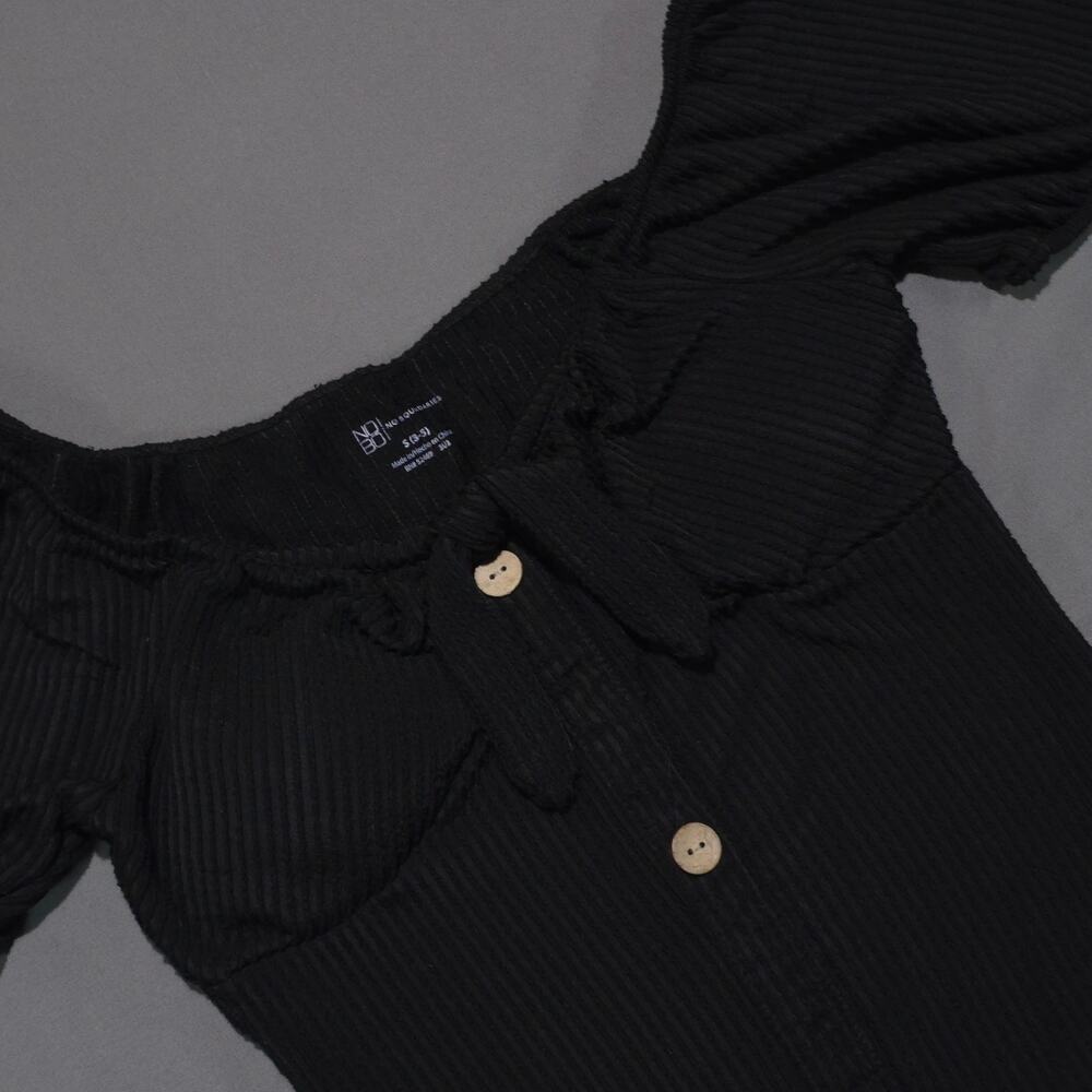 No Boundaries Girls S (3-5) Black Ribbed Puff Sleeve Button Front Dress
